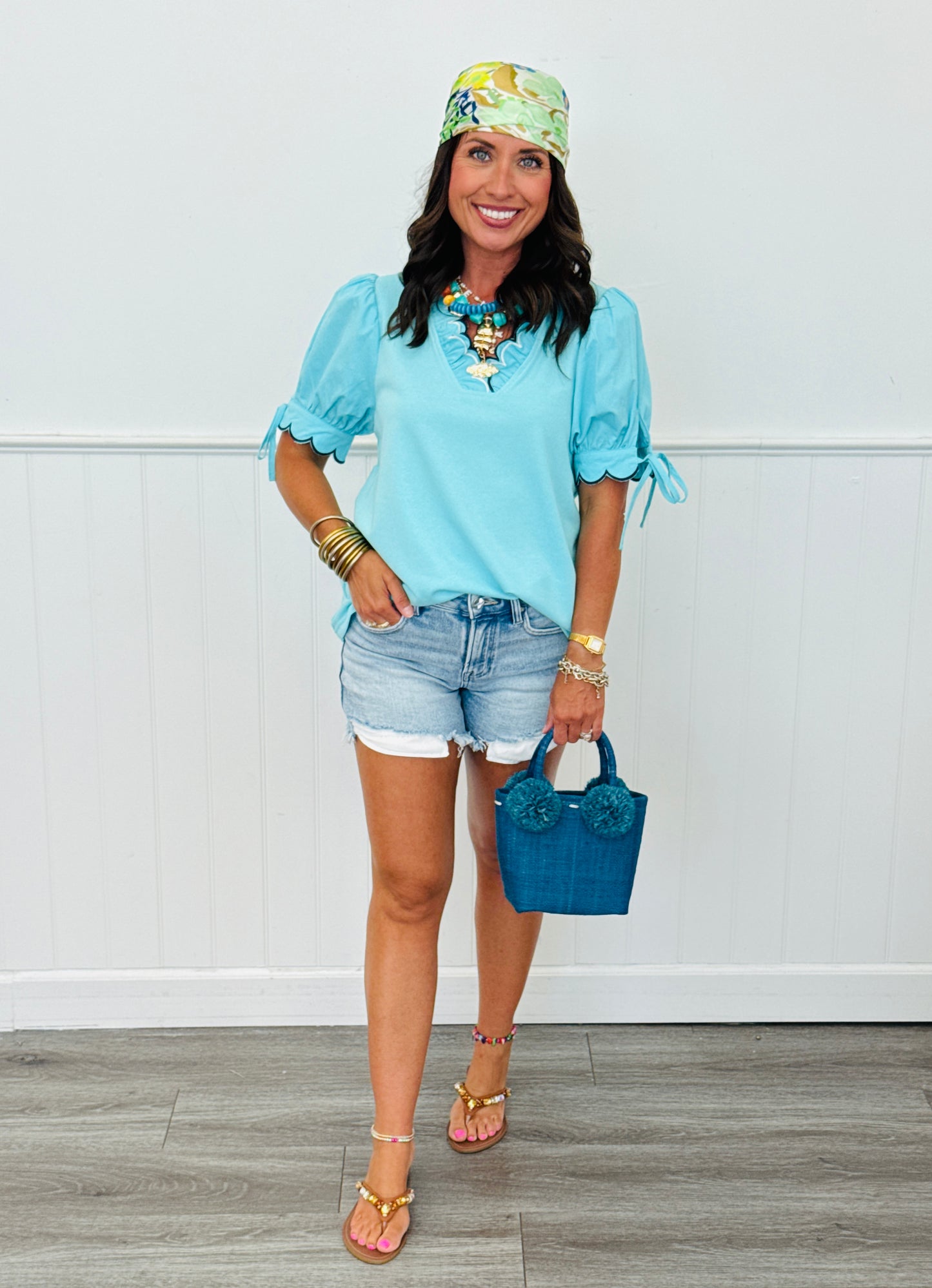 Blue Scalloped Edge Blouse (Reg.)