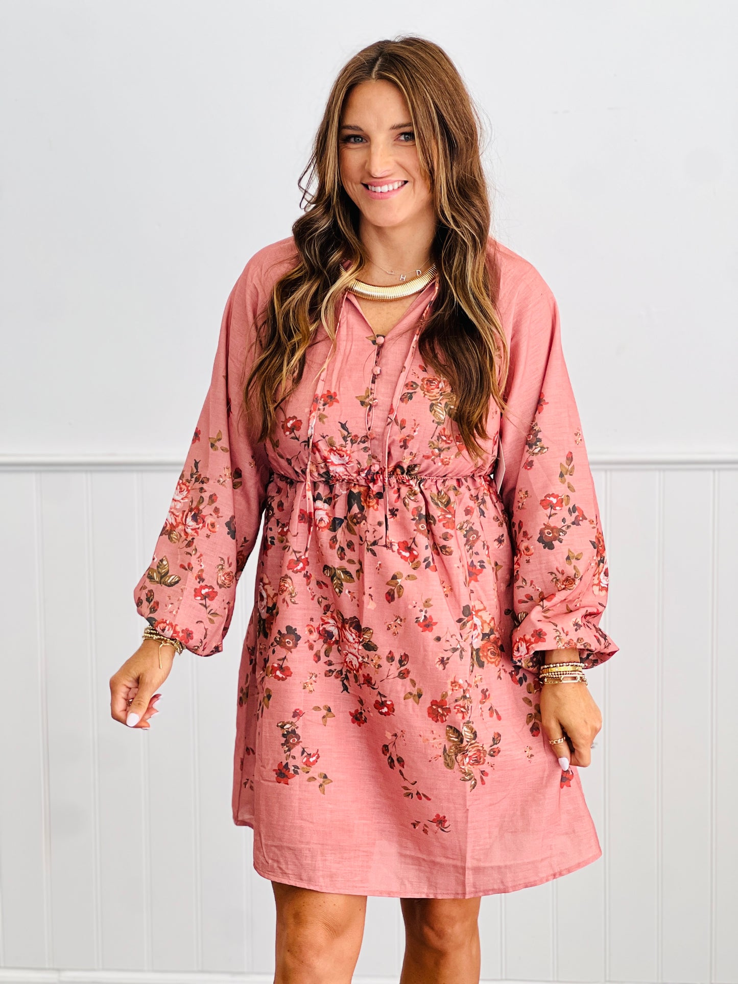 Dusty Mauve Floral Print Mini Dress (Reg & Plus)