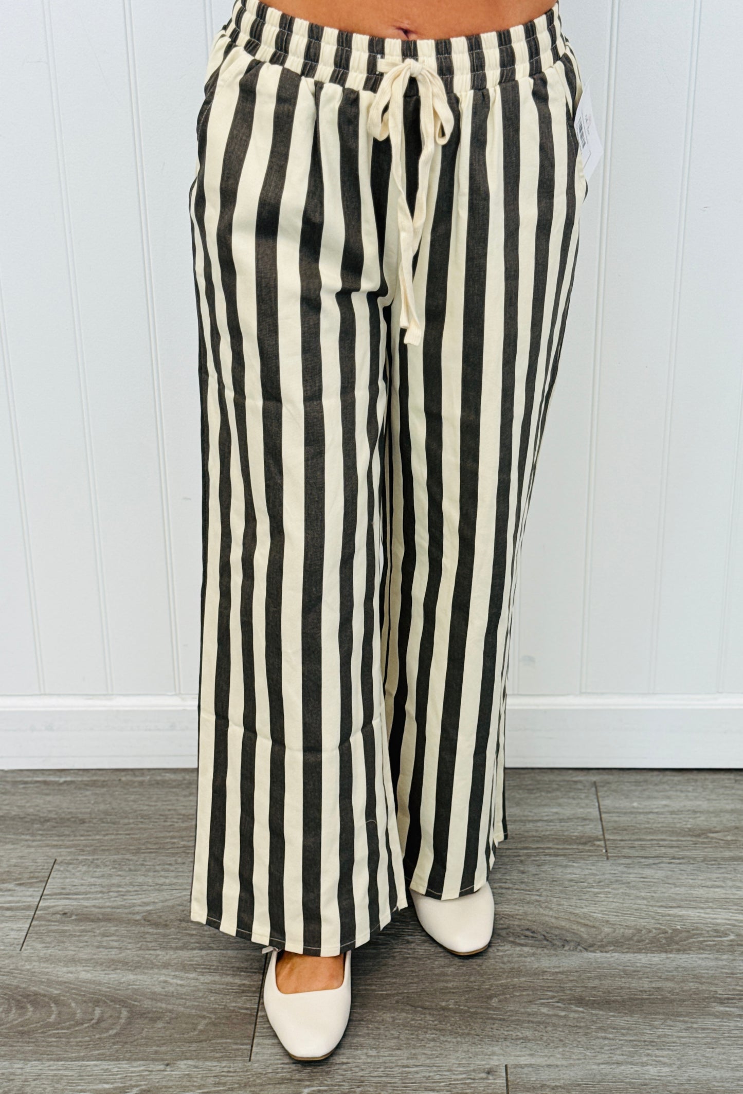 Cream/Charcoal Stripe Drawstring Pants (Reg & Plus)