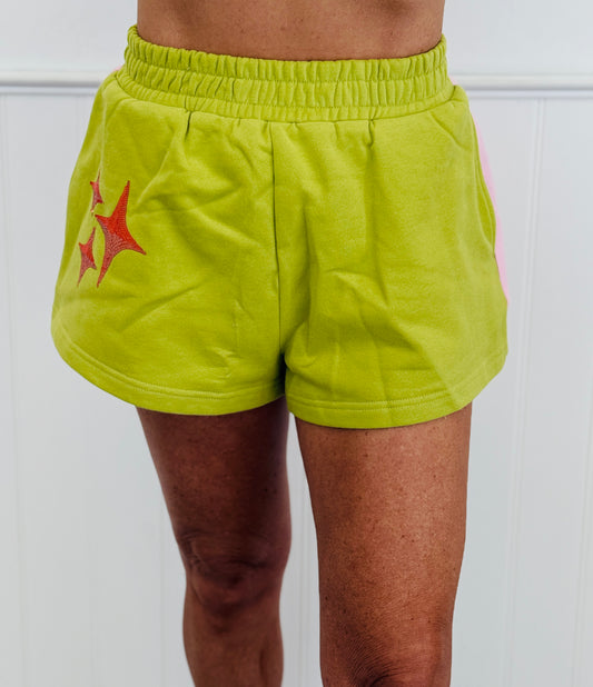 Queen Of Sparkles Pink & Green Colorblock Logo Shorts (Reg. & Plus)