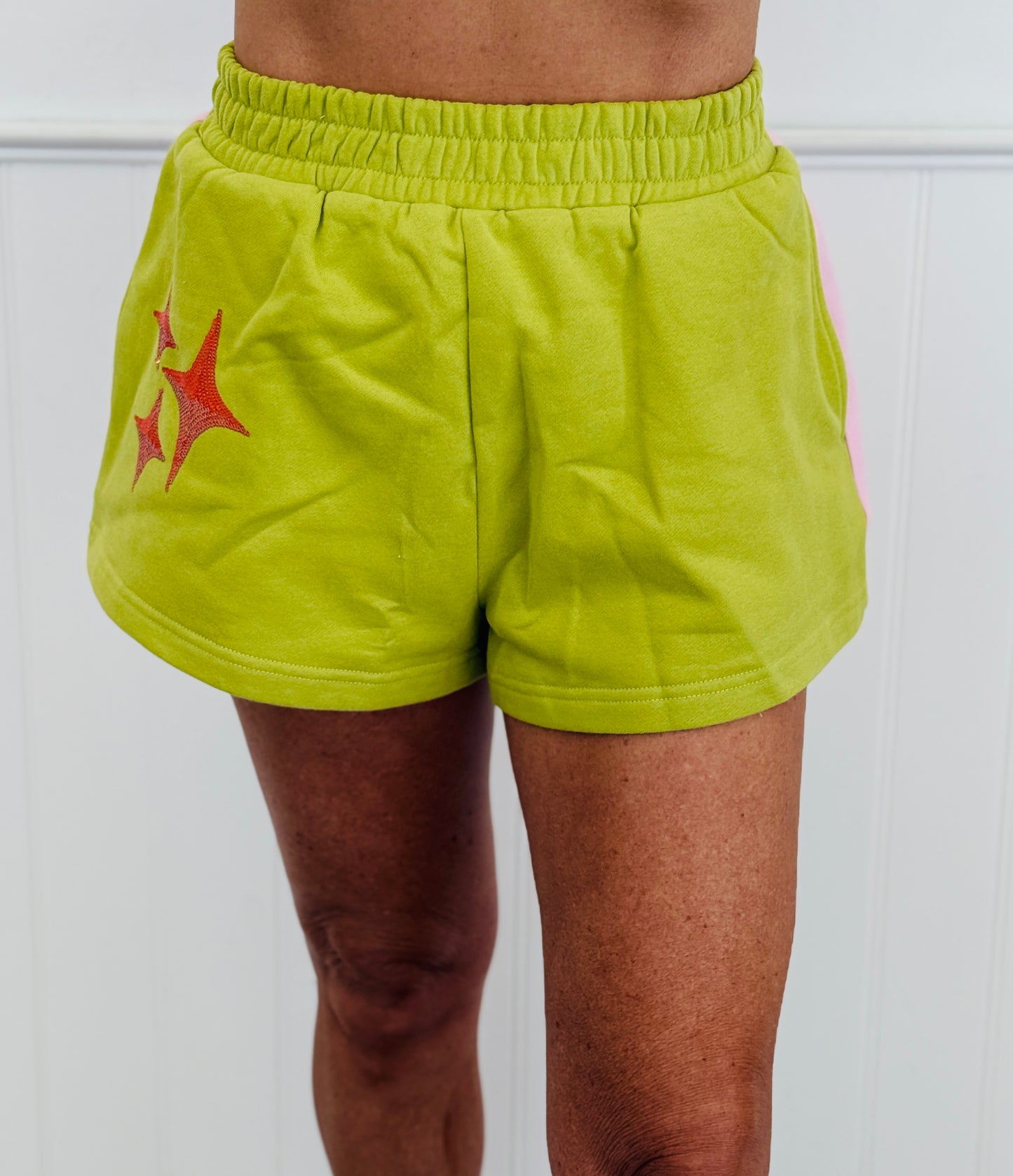 Queen Of Sparkles Pink & Green Colorblock Logo Shorts (Reg. & Plus)