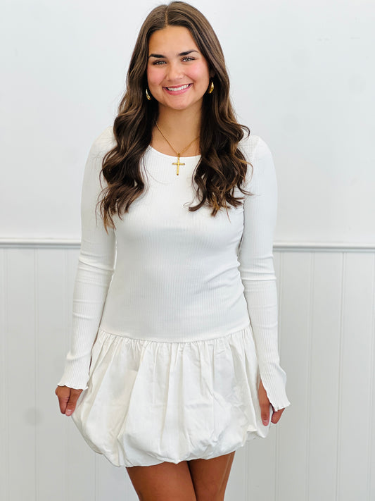 Off White Bubble Hem Mini Dress (Reg)