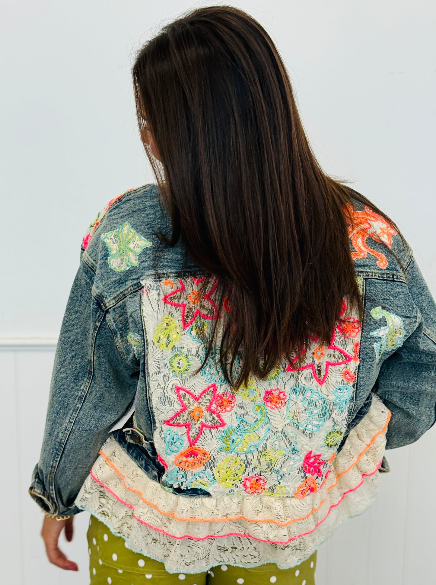 POL Washed Denim Floral Fantasy Button Up Jacket (Reg.)