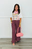 Burgundy/Pink Polka Dot Ruffle Hem Pants (Reg. and Plus)