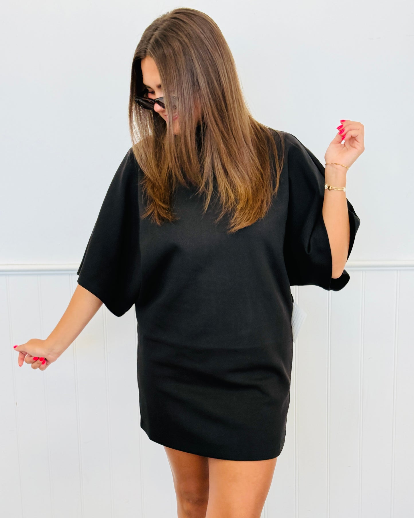 Black Batwing High Neck Mini Dress (Reg)