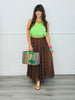 Brown Polka Dot Pleated Midi Skirt (Reg & Plus)
