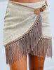 Washed Camel Denim Fringe Wrap Mini Skirt (Reg.)