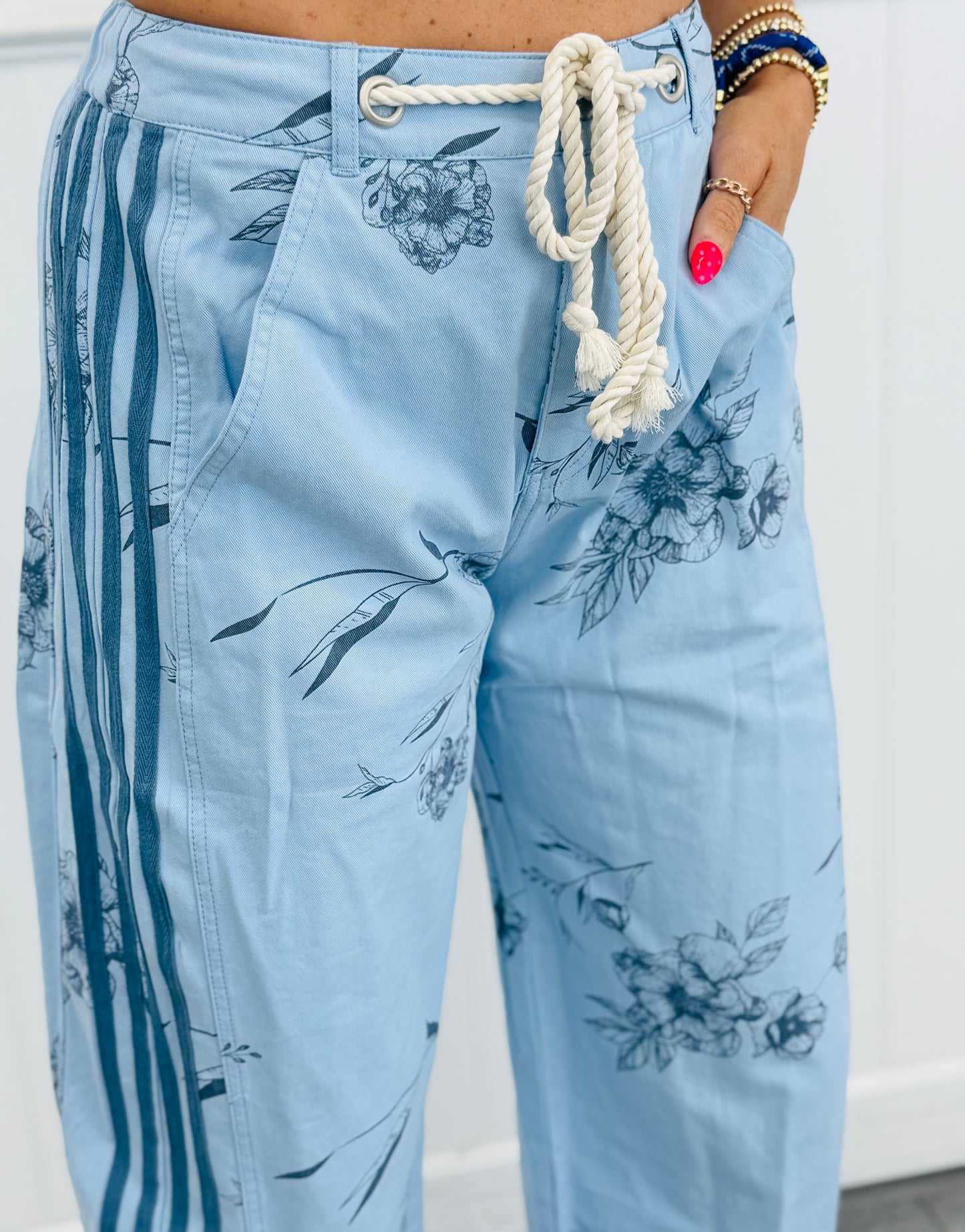 Blue Daisy Side Stripe Pull On Pants (Reg. and Plus)