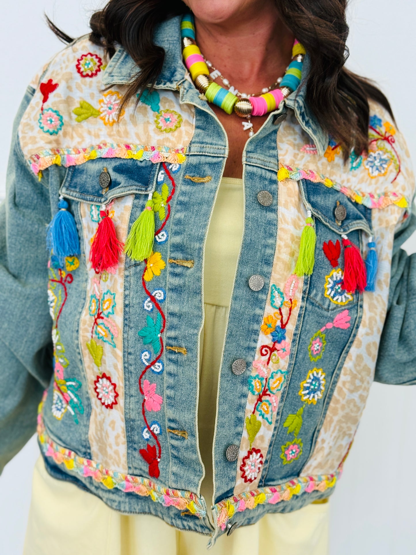 POL Denim Floral Embroidery & Tassels Denim Jacket (Reg.)