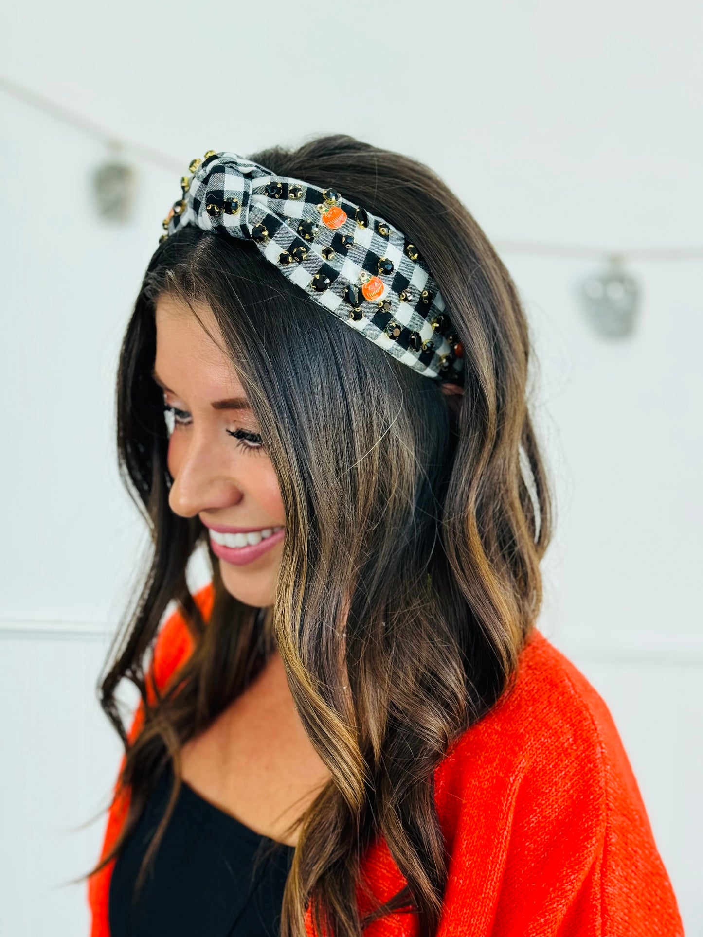 Black & White Gingham Pumpkin Headband