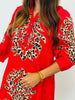 Tomato Red Baroque Leopard Applique Mini Dress (Reg.)