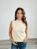 Ecru High Neck Rhinestone Sleeveless Knit Top (Reg.)