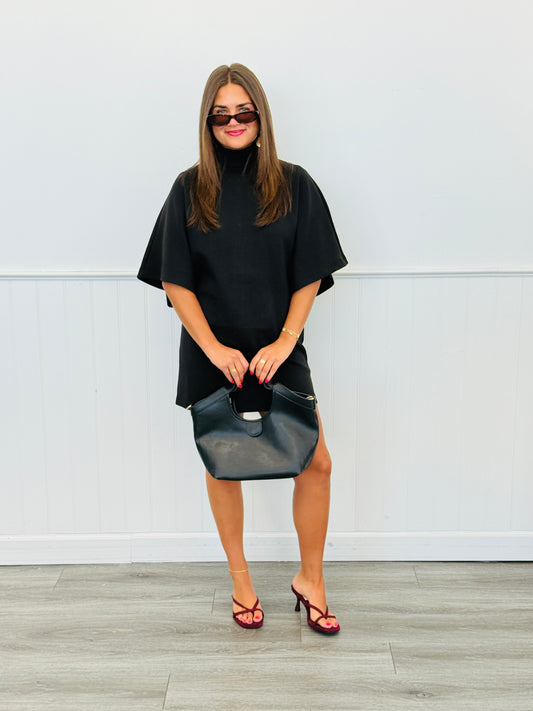 Black Batwing High Neck Mini Dress (Reg)
