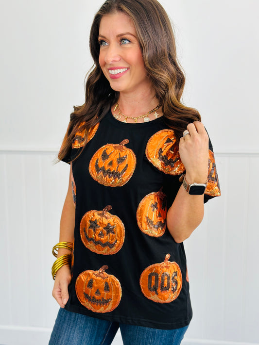 Queen Of Sparkle Metallic Jack-O-Lantern Tee (Reg. and Plus)