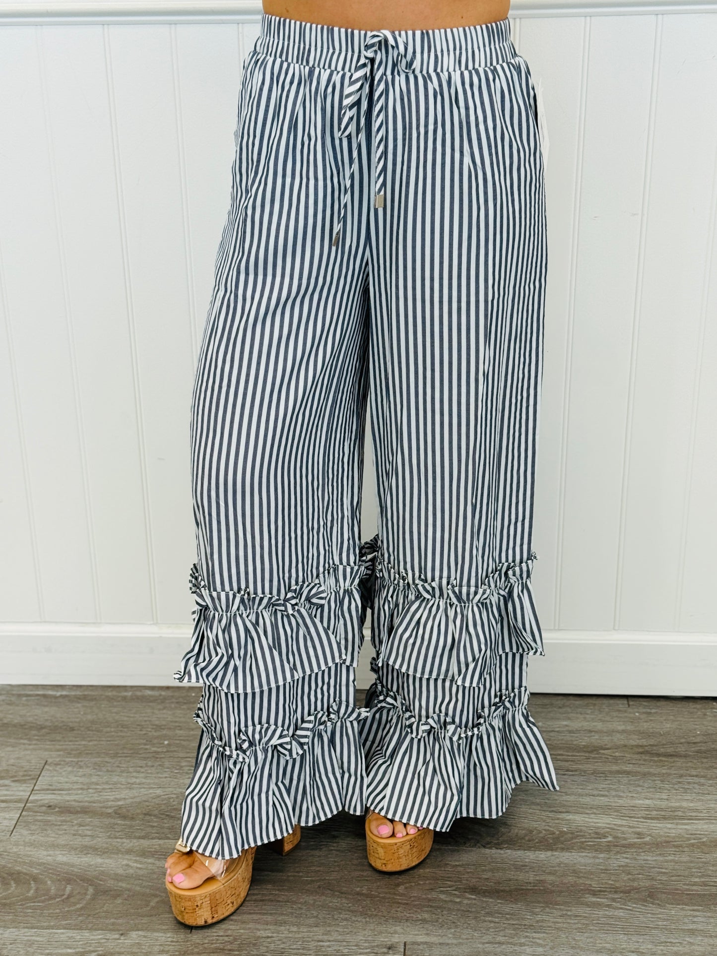 Tiered Ruffle Striped Pants (Reg & Plus) - 2 Colors