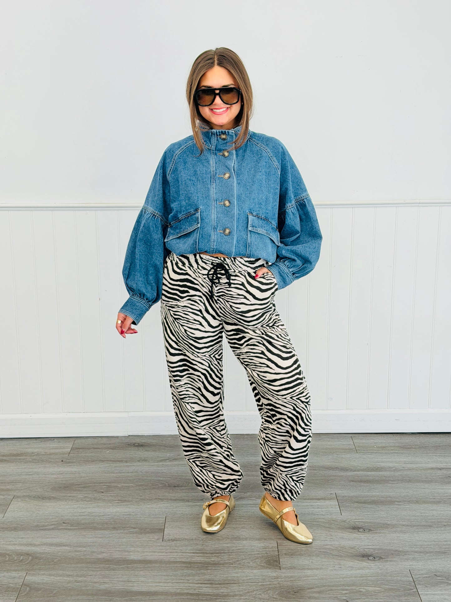 Medium Denim High Neck Jacket (Reg. and Plus)