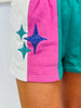 Queen Of Sparkles Multi Colorblock Stripe Sparkle Shorts (Reg. and Plus)