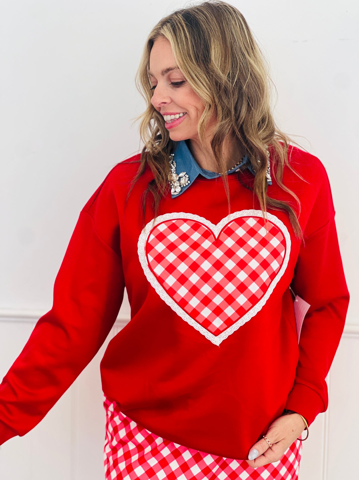 Gingham Heart Luxe Pullover (Reg. and Plus)