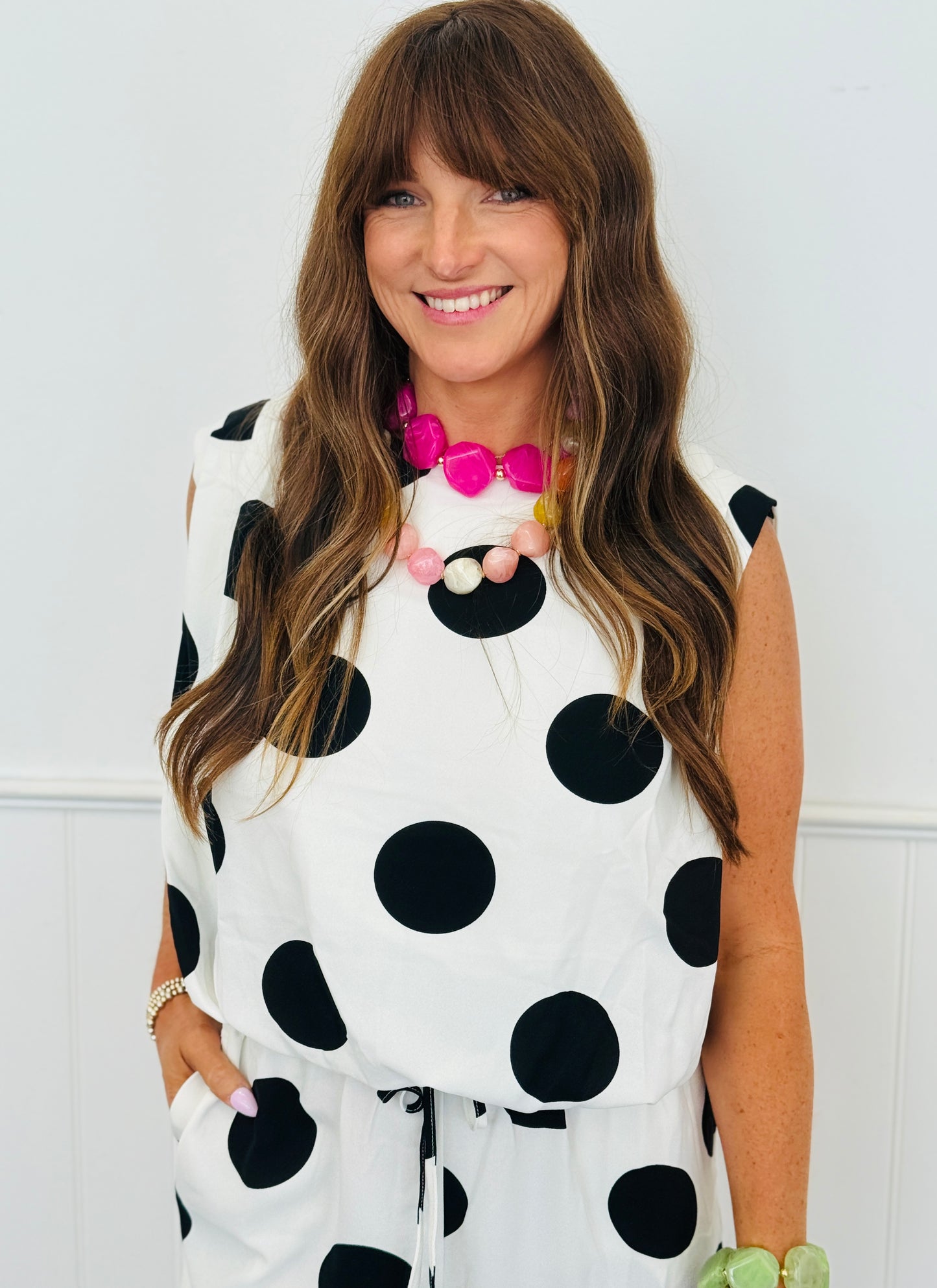 White/Black Polka Dot Top & Pants Set (Reg & Plus)