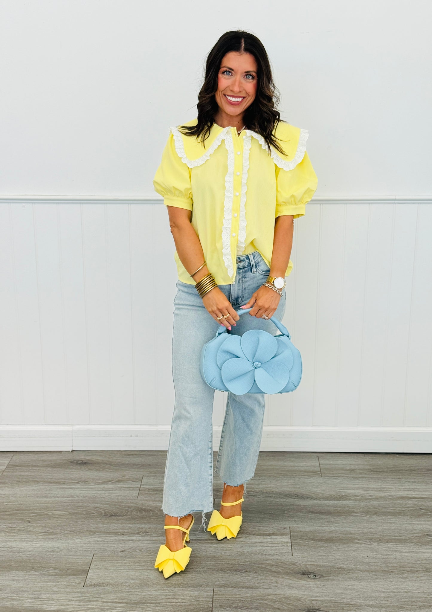Banana Yellow Peter Pan Collar Button Down Blouse (Reg.)