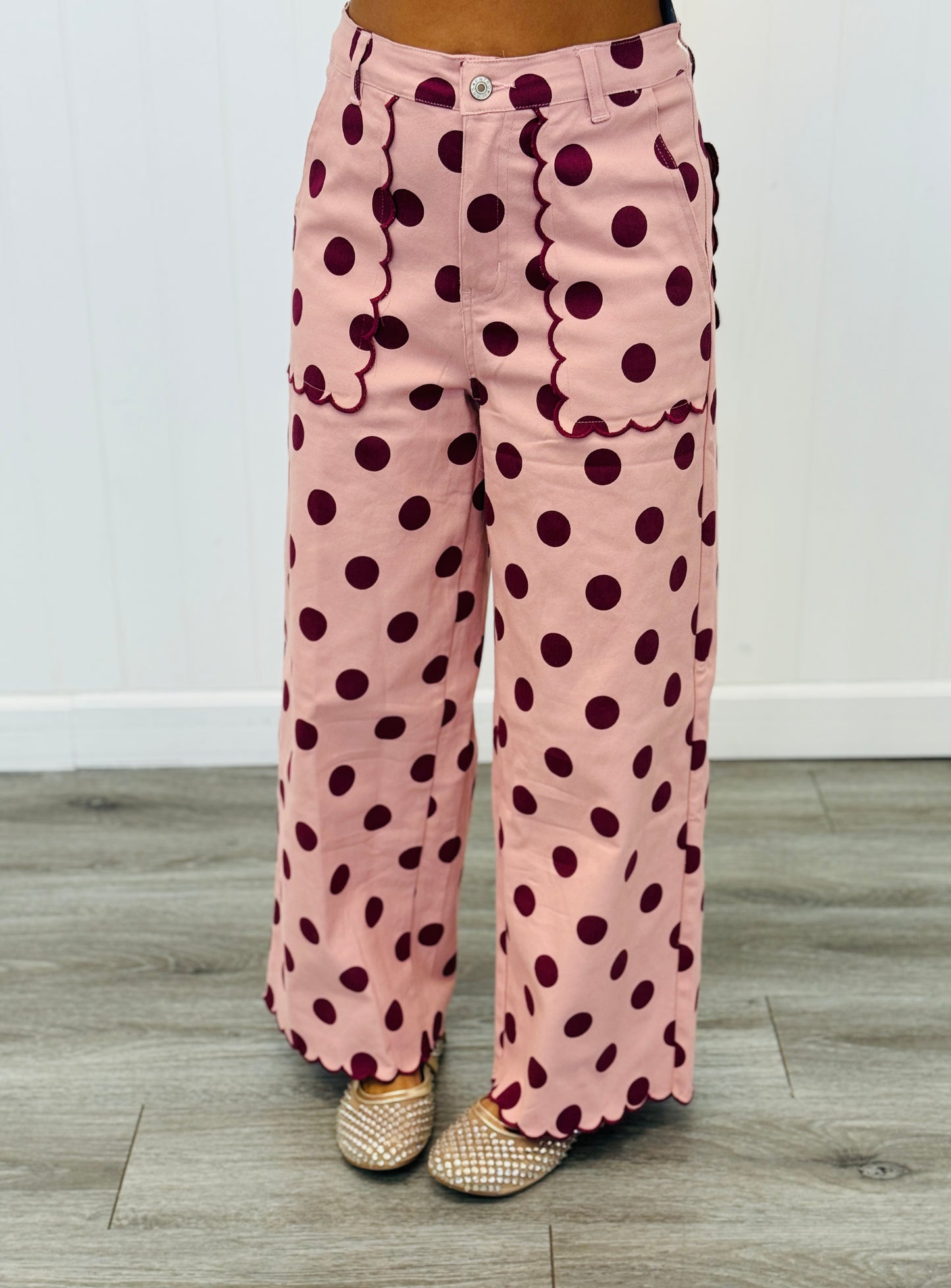 Polka Dot Scallop Trim Pants (Reg.) - 2 Colors
