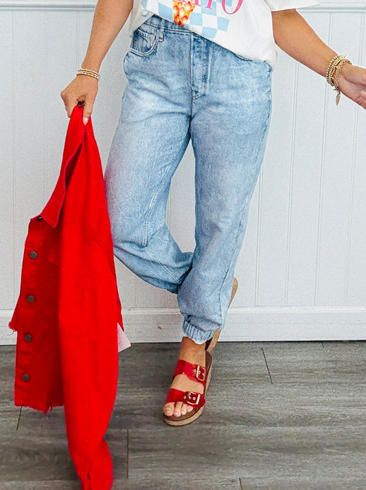 Light Denim Blue Print Joggers (Reg.)