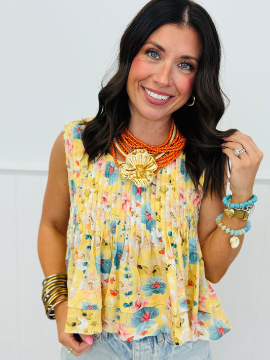POL Honey Floral Pintuck Back Zip Top (Reg.)