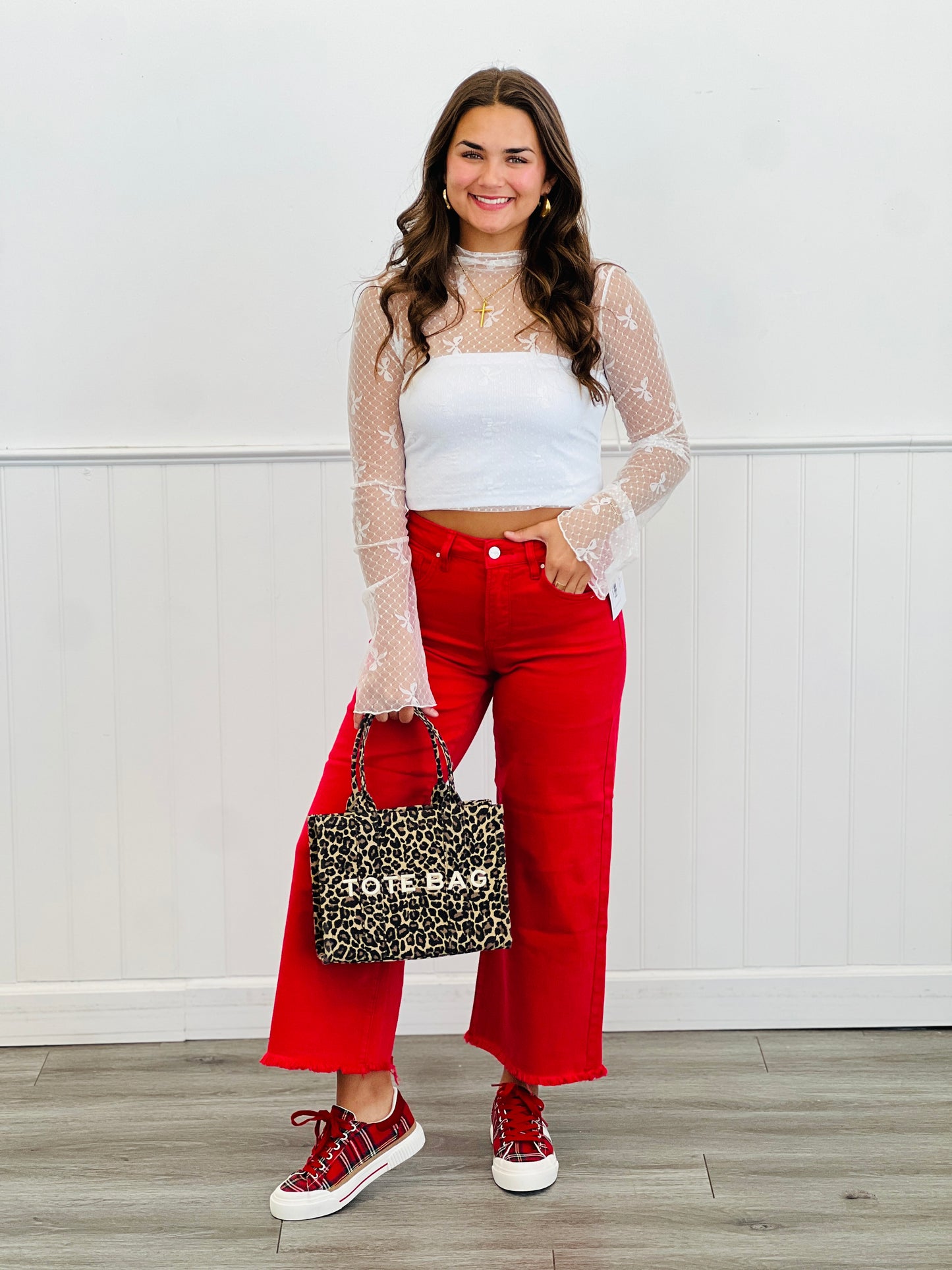 Sheer Mesh Bow Embrace Top (Reg & Plus)-2 Colors