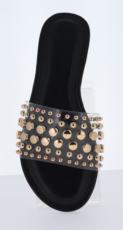Black Studded Clear Connection Sandals
