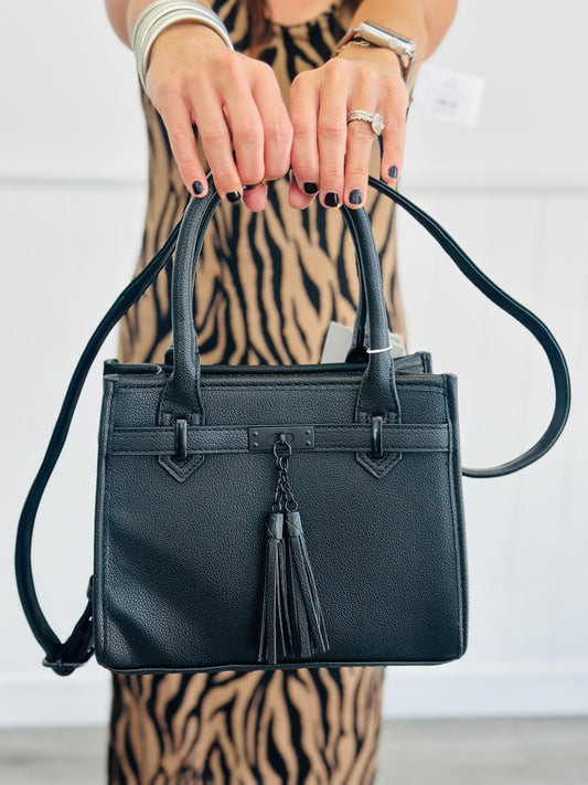 Black Double Tassel Crossbody Bag