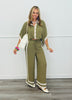 Olive Contrast Stripe Shirt & Pants Set (Reg & Plus)