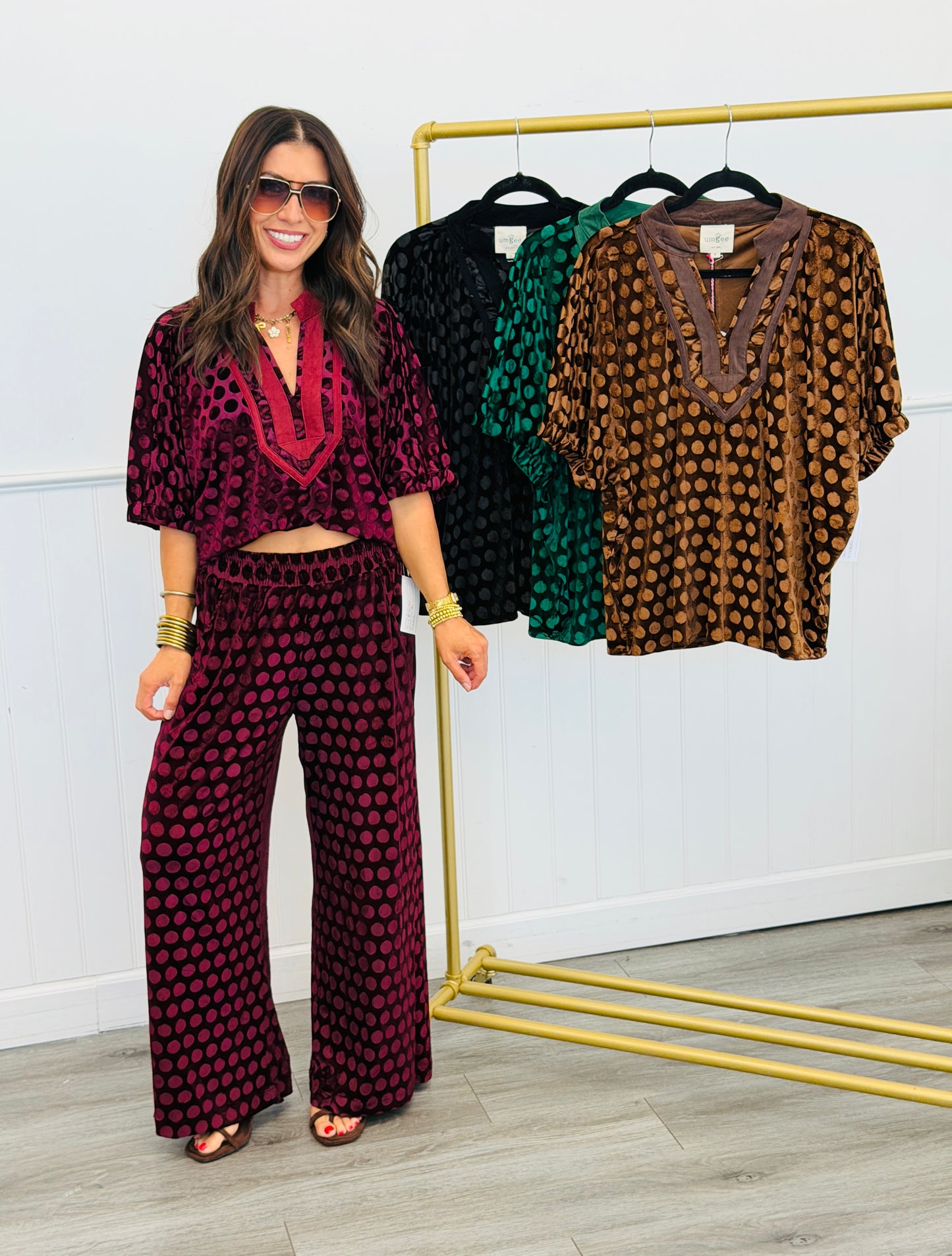 Tonal Polka Dot Velvet Blouse (Reg.) - 4 Colors