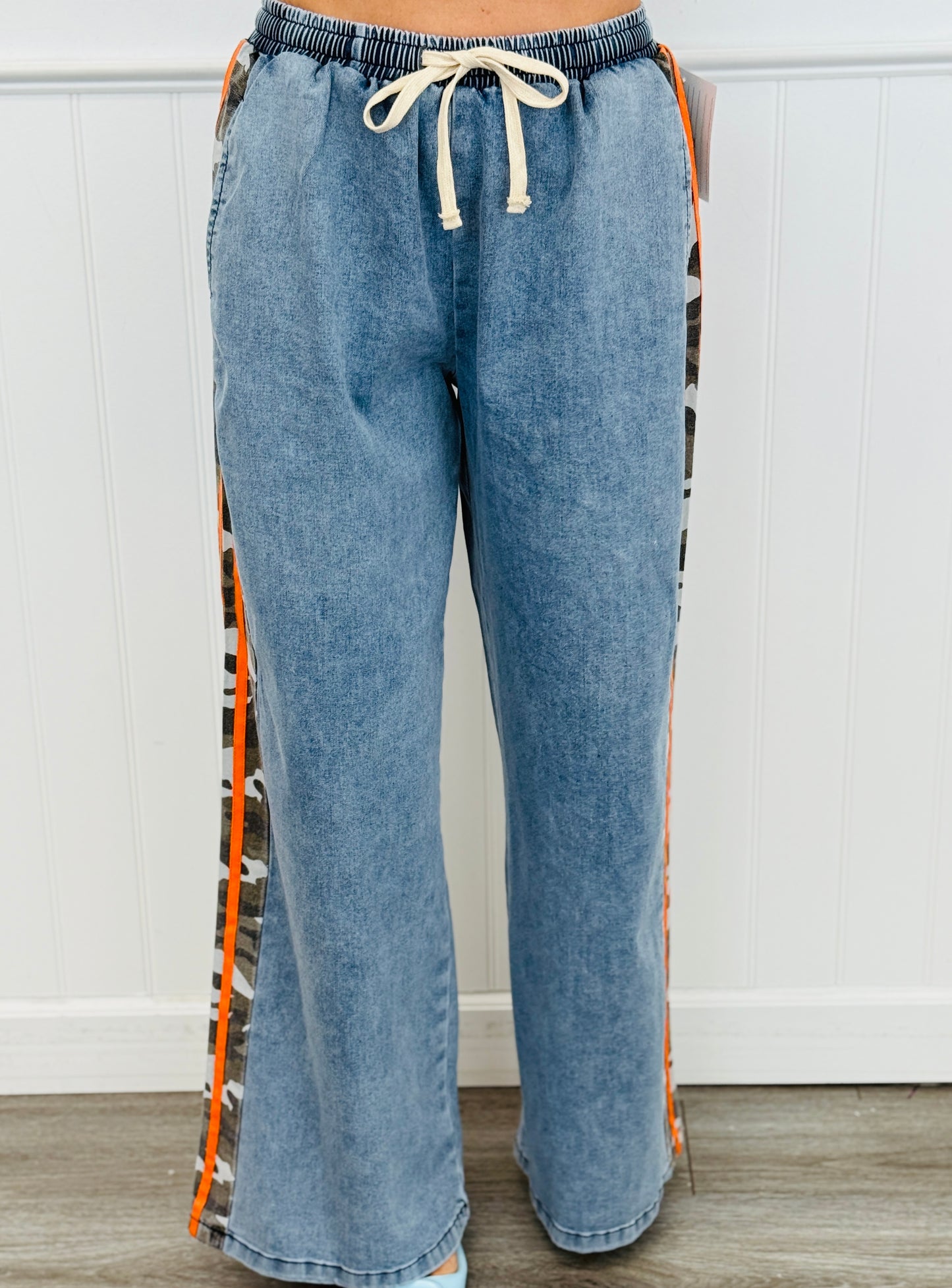 Camo Side Stripe Denim  Pants (Reg & Plus)