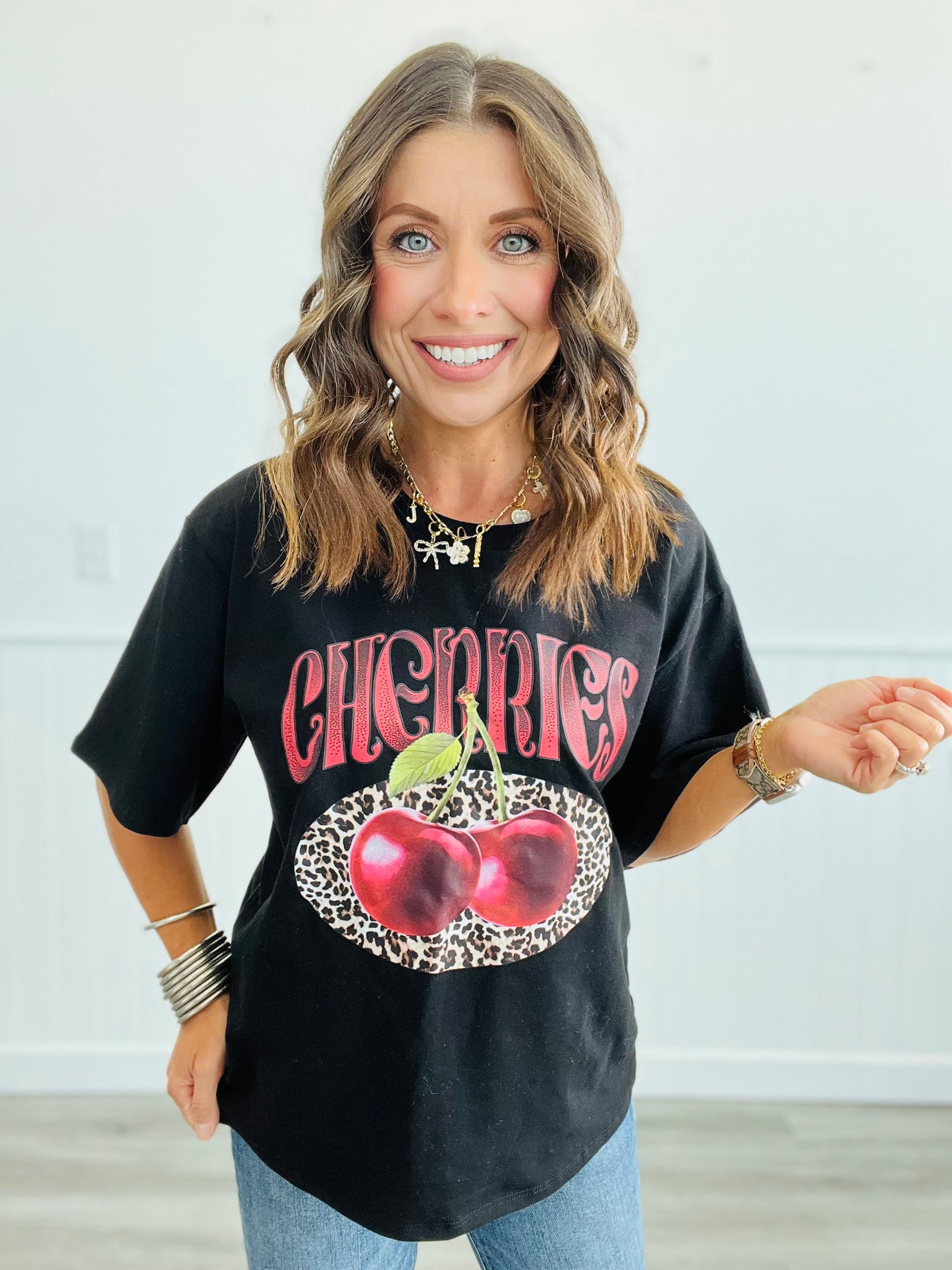 Cherries Leopard Graphic Tee (Reg.)- 2 Colors