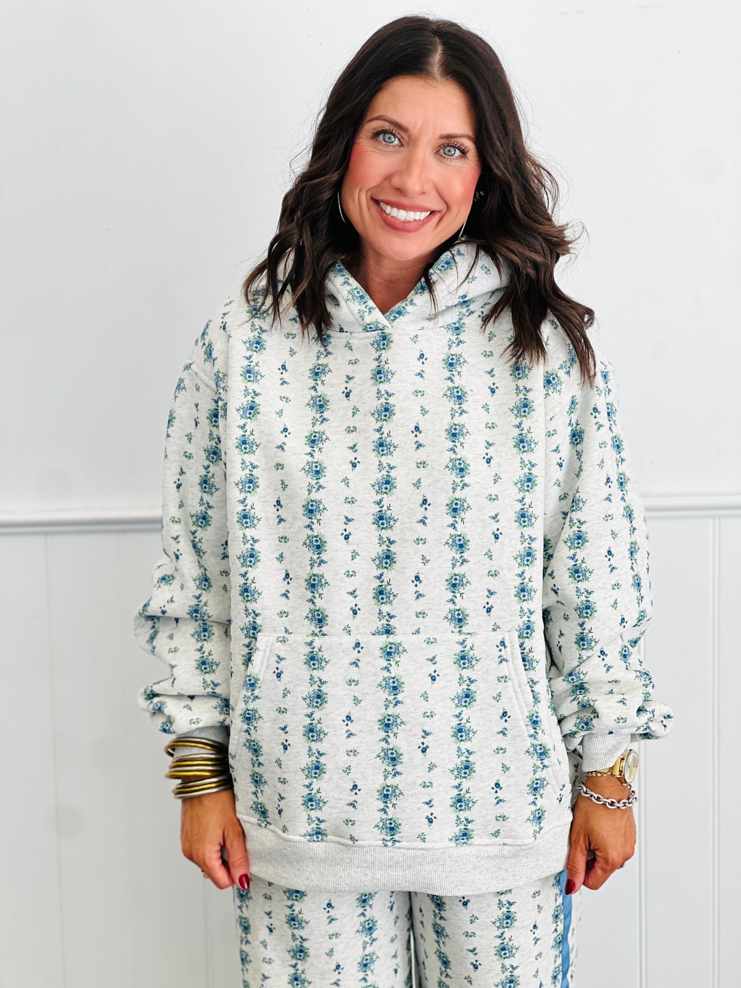 H Grey/Blue Heavy Fleece Hoodie Sweatshirt (Reg.)