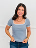 Baby Blue Contrast Trim Short Sleeve Top (Reg. and Plus)