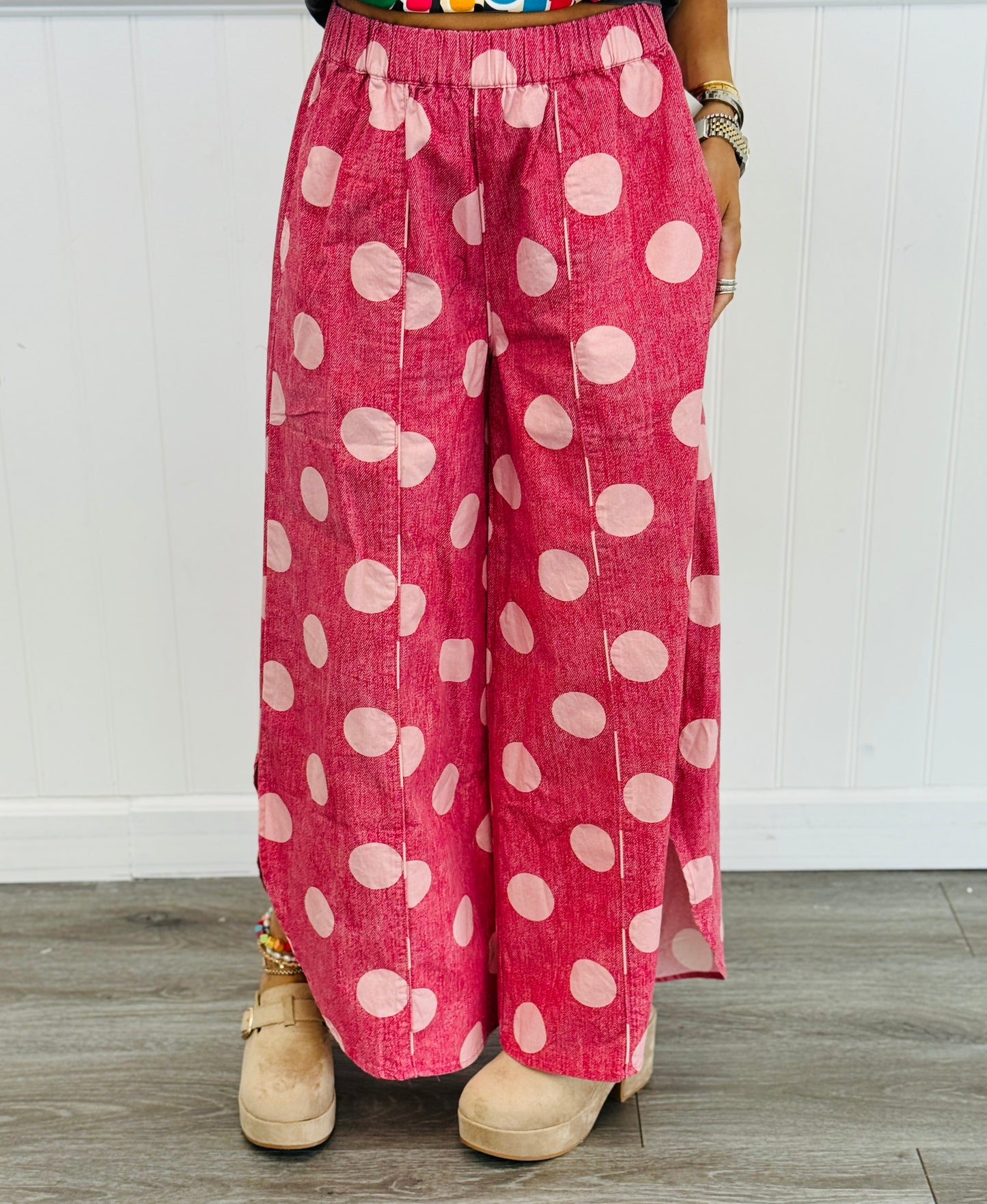 Fuchsia/Pink Polka Dot Tulip Hem Pants (Reg.)
