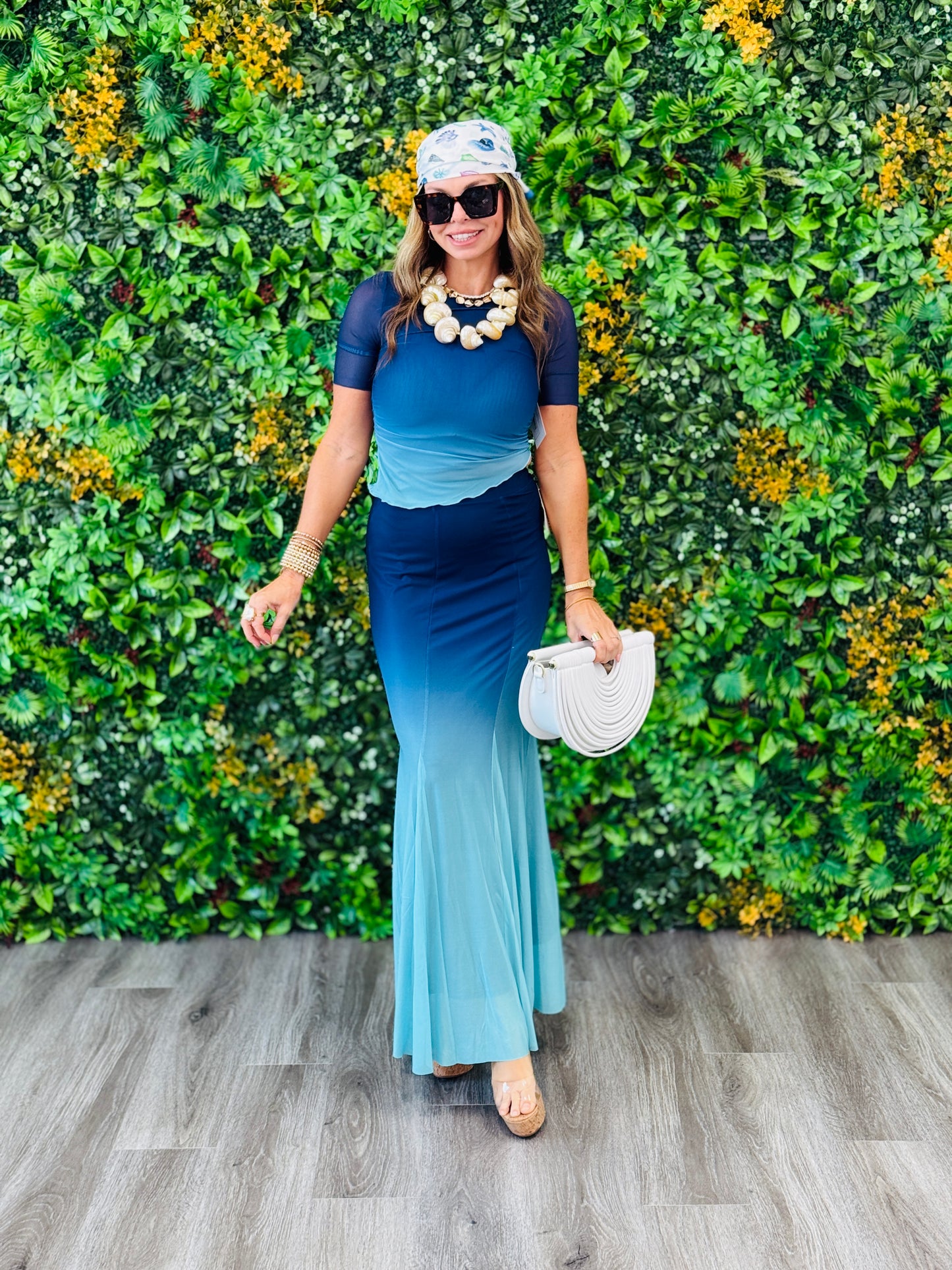 Ombre Mesh Side Ruched Blouse (Reg.)