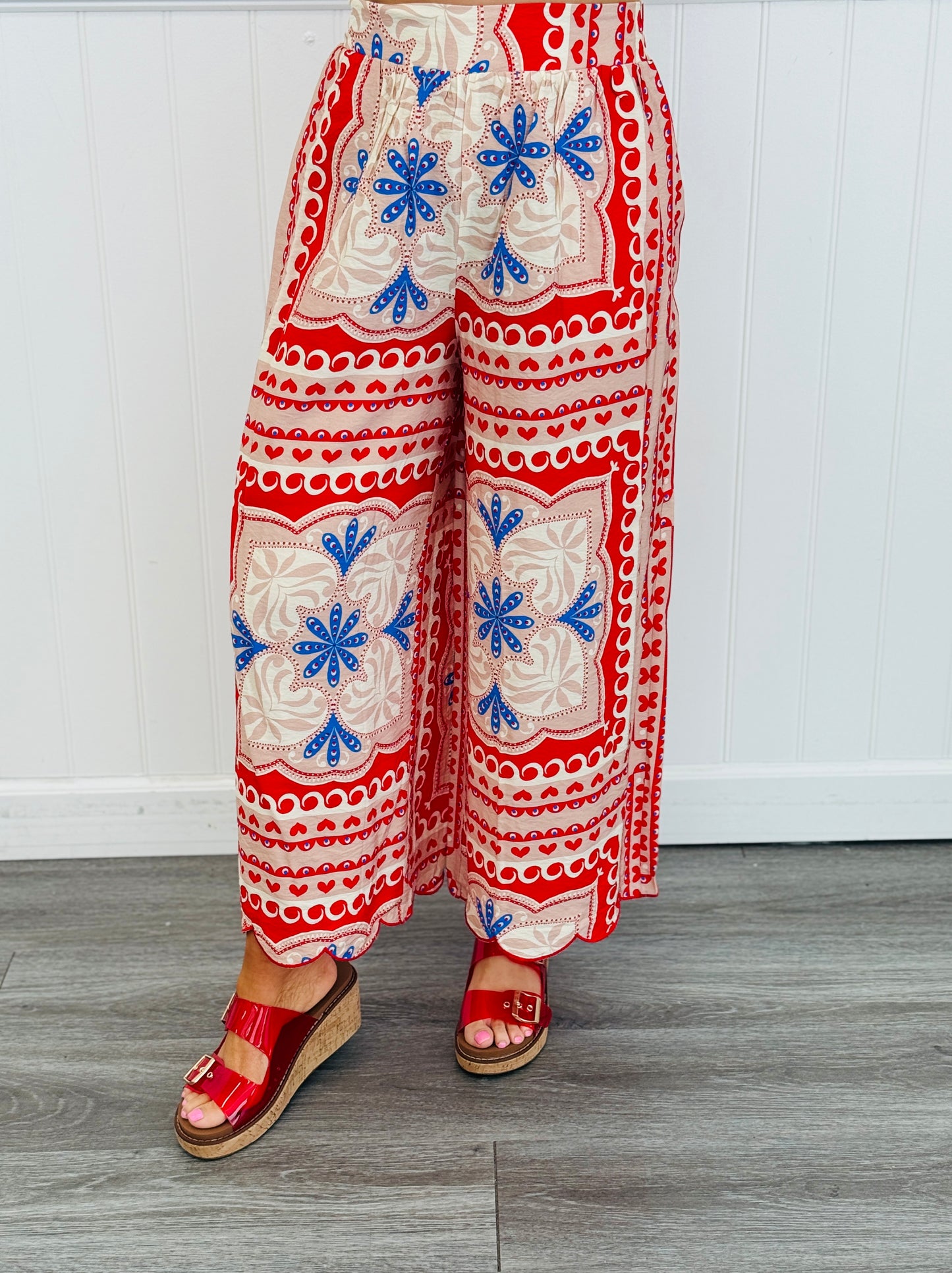 Red Blossom Front Tie Top & Pant Set (Reg. and Plus)