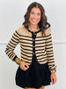 Khaki Striped Round Neck Button Down Cardigan (Reg)