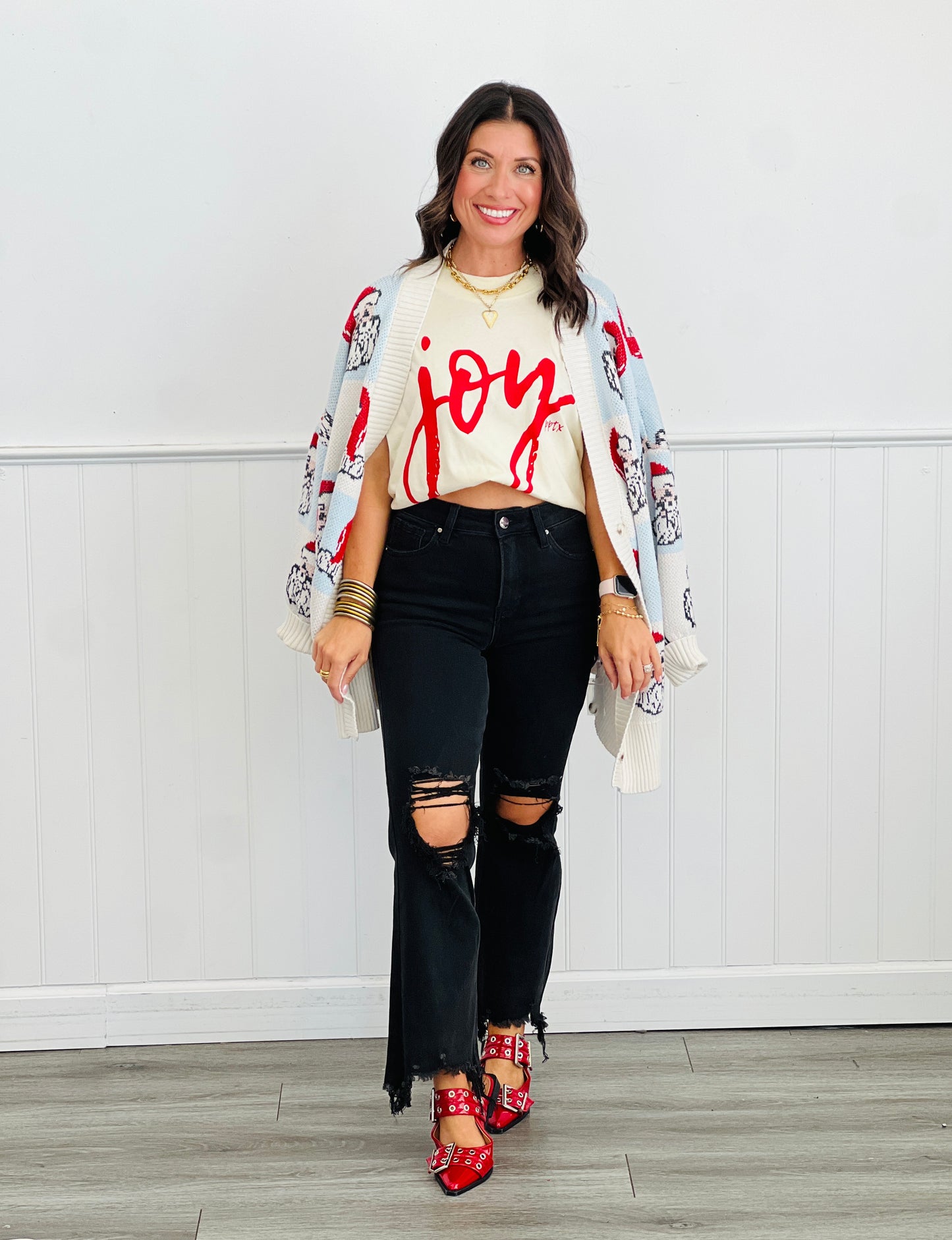 Checkered Santa Claus V-Neck Cardigan (Reg.)