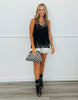 Black Lace Detail Crystal Straps Top (Reg.)
