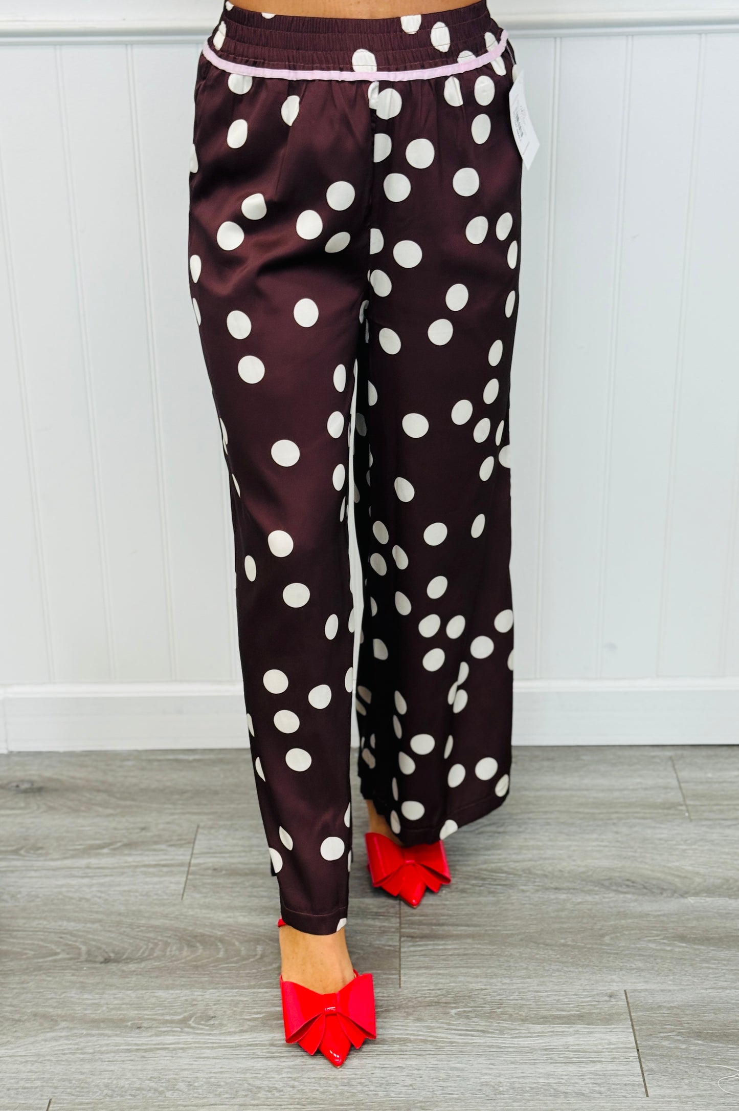 Eggplant Polka Dot Satin Pants (Reg & Plus)