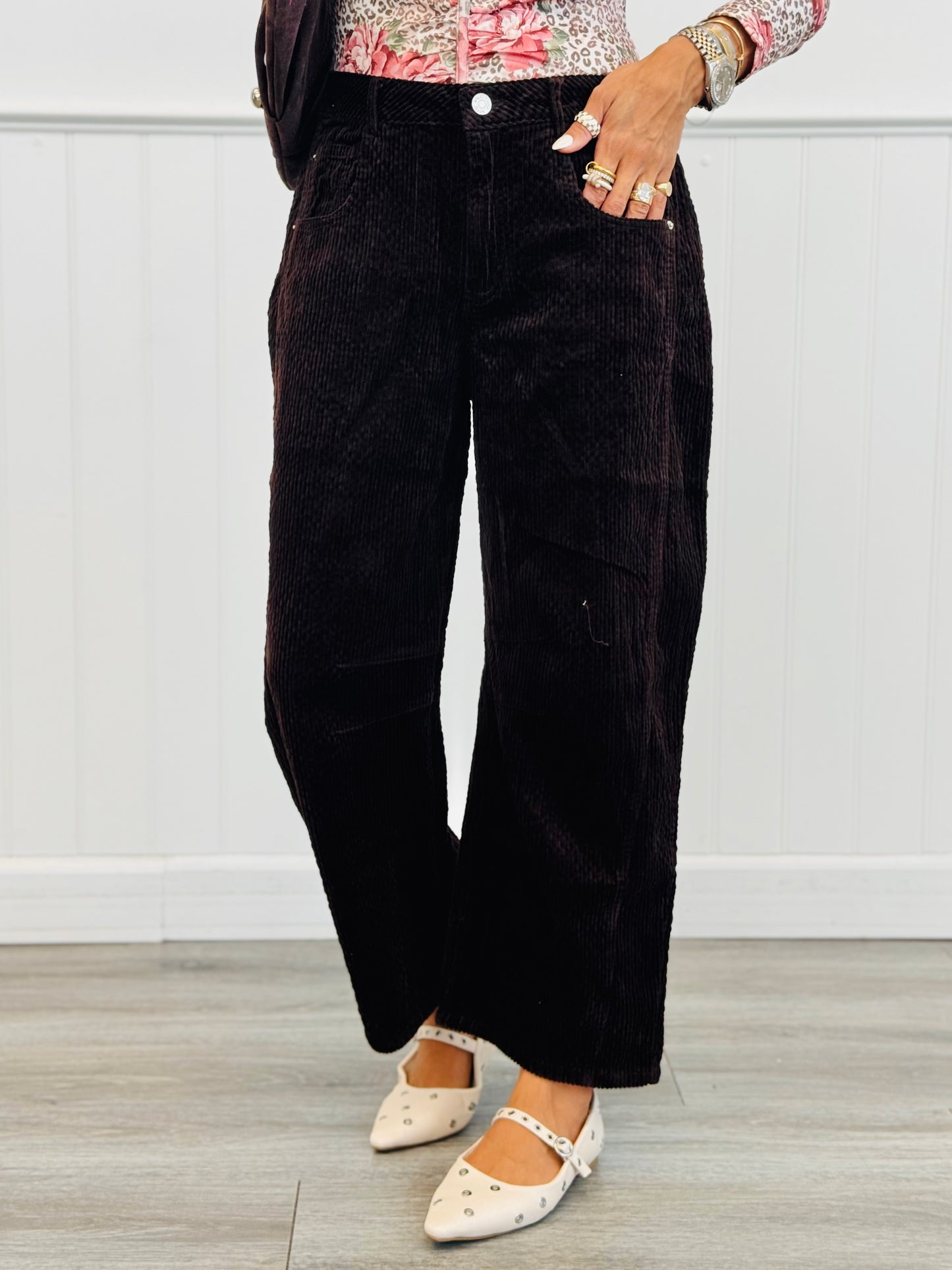 Chocolate Brown Corduroy Barrel Pants (Reg & Plus)