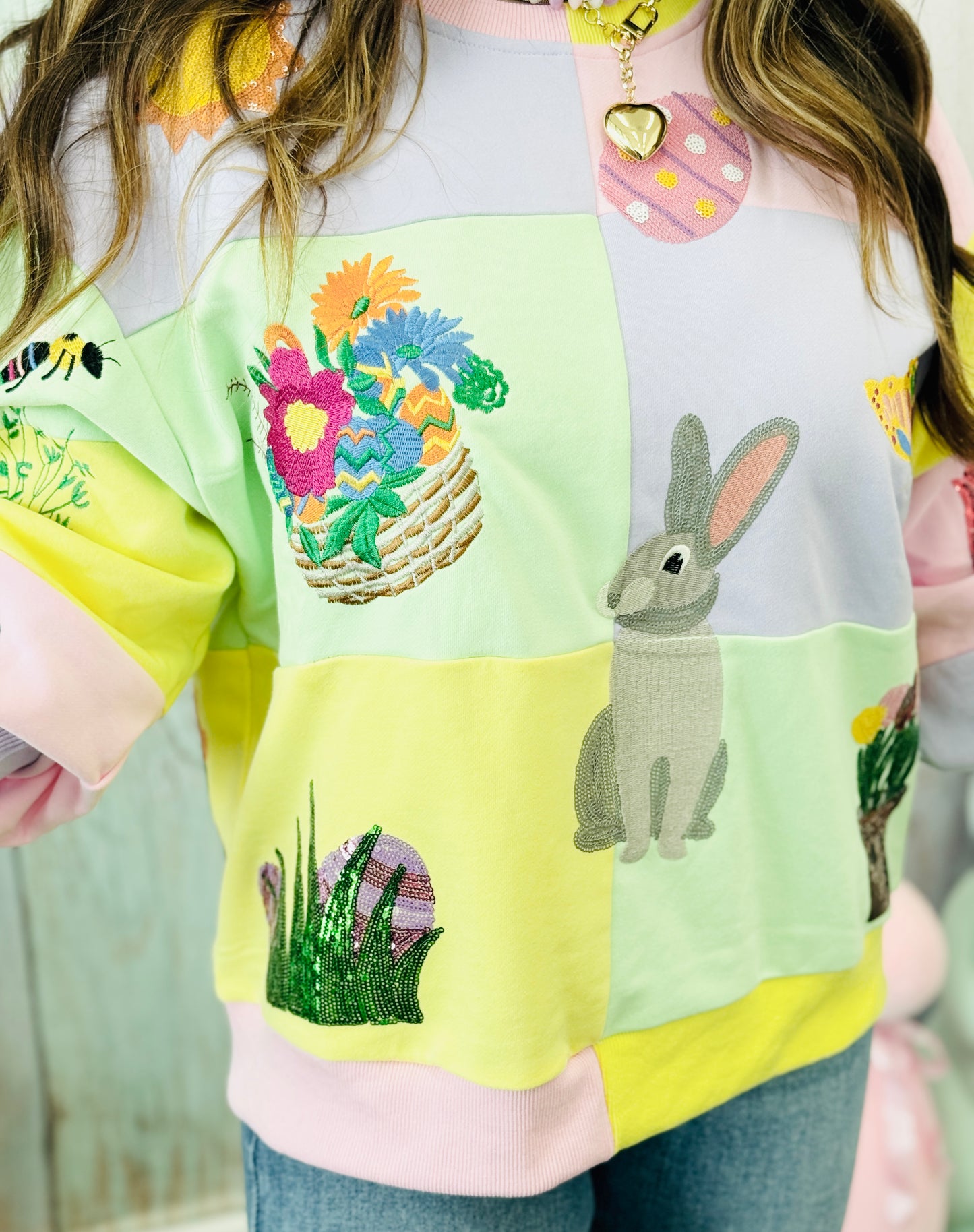 Queen Of Sparkles Pastel Colorblock Easter Icon Sweatshirt (Reg. and Plus)