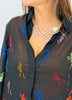 Queen Of Sparkles Black Rhinestone Skeleton Sheer Button Up Top (Reg. and Plus)