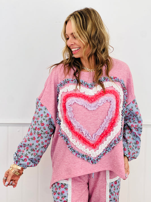 Ruffle Layered Heart Patch Work Top (Reg. and Plus)