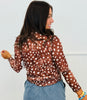 Brown Deer Print Long Sleeve Mesh Top (Reg & Plus)
