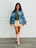Light Denim Floral Beaded Sequin Zip Up Jacket (Reg.)