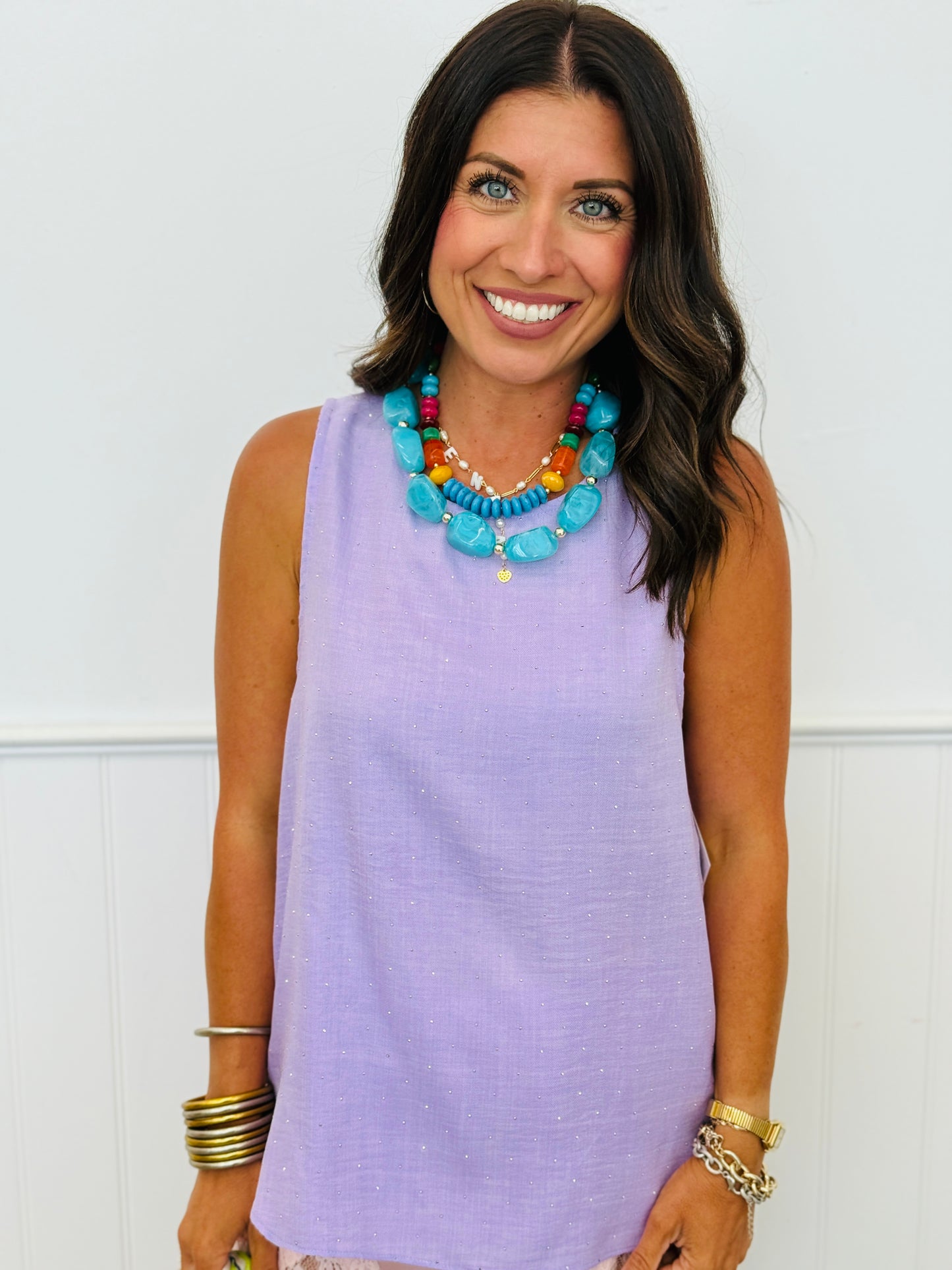 Lavender Rhinestone Sleeveless Blouse (Reg. and Plus)
